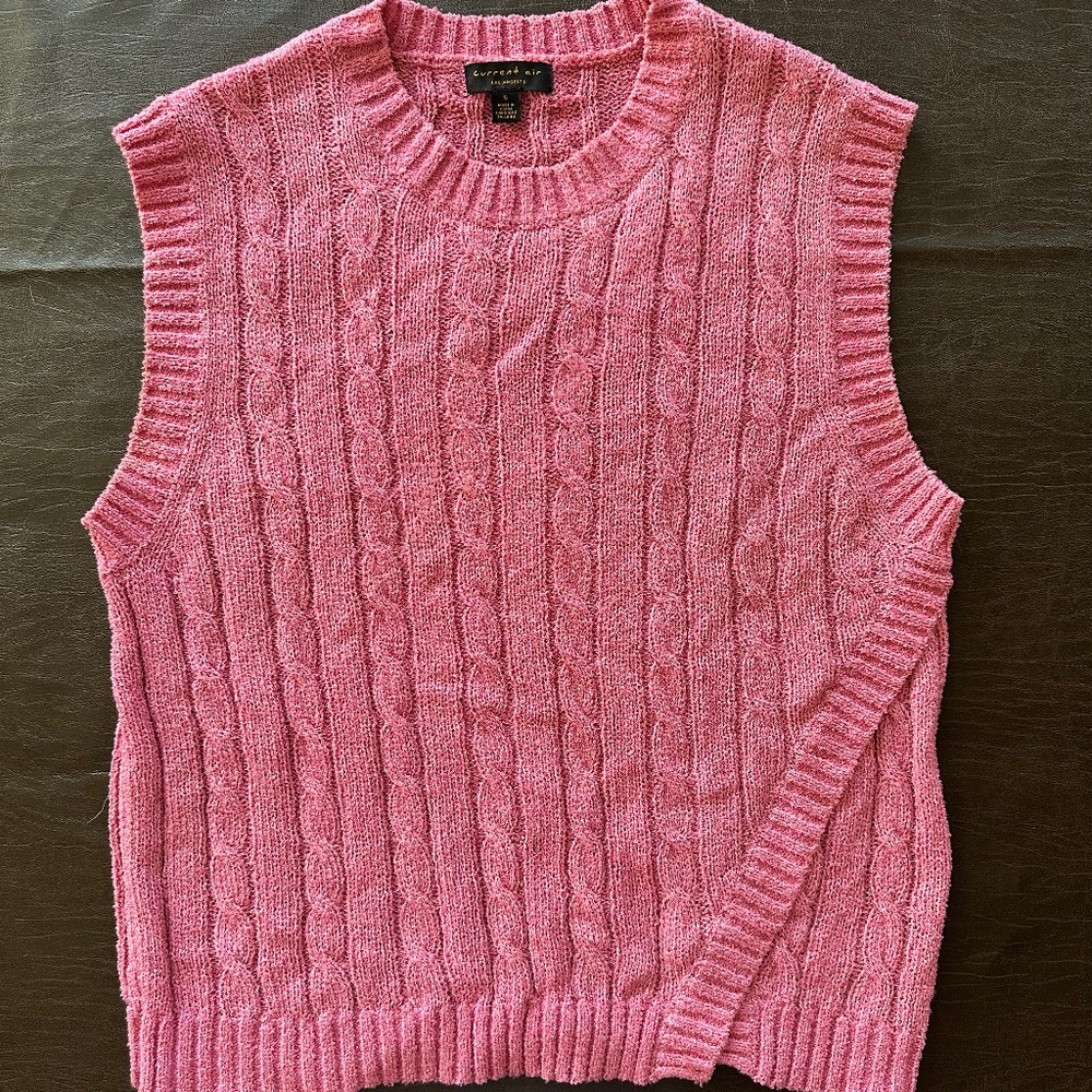 Current Air // Anthropologie Sleeveless Cable Sweater in Barbie Pink - size S/M